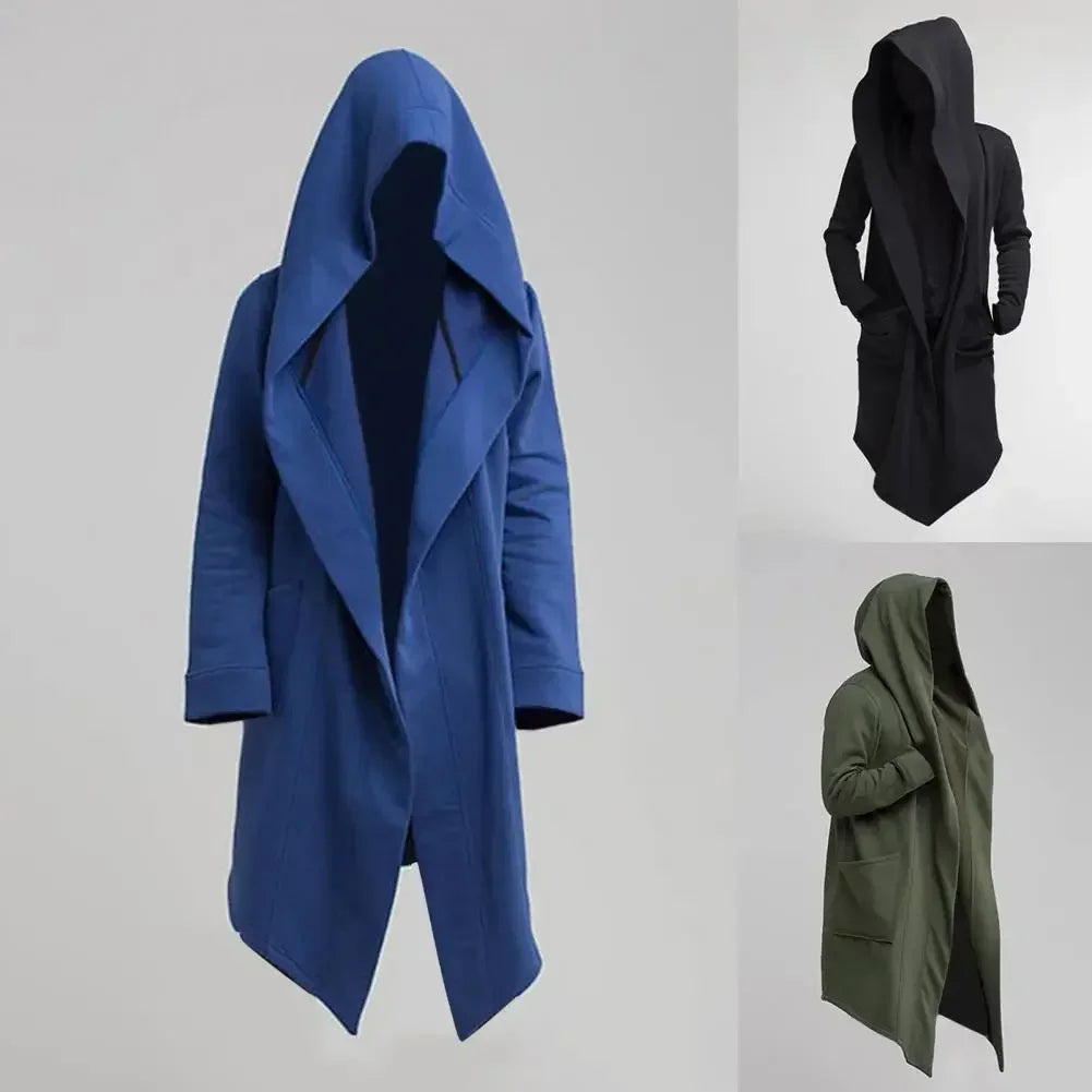New Autumn Winter Thicken Warm Trench Coat Men Solid Casual Loose Hooded Long Jackets Leisure Warm Fleece Male Thick Cardigan