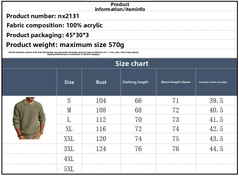 Olivgrüner Herren-Strickpullover im Chunky-Knit-Stil aus Wolle mit lässigem Crewneck-Pullover-Design.