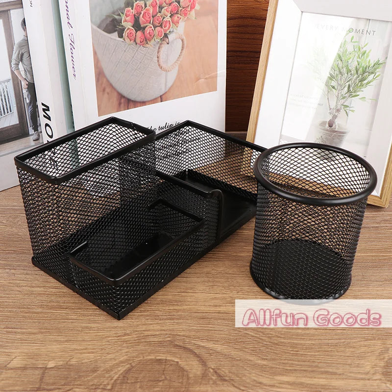 Desk Stationery Organizer Creative Metal Pen Holder Pencil File Storage Rack Storage Box Office Accessories Desktop Ornament