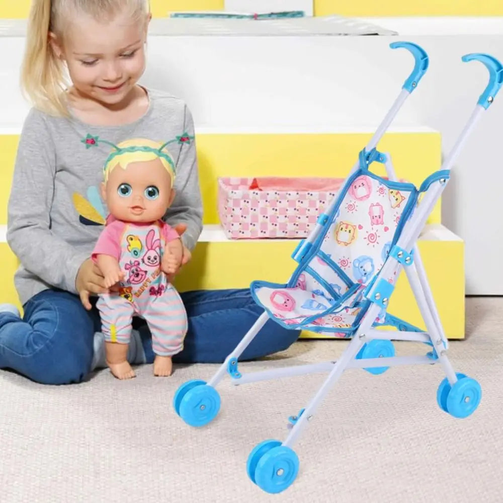 Baby Stroller Trendy Interactive Dolls Pram Plastic Stable Doll Handcart Play Toys Doll Stroller for Boys Girls Doll Accessories