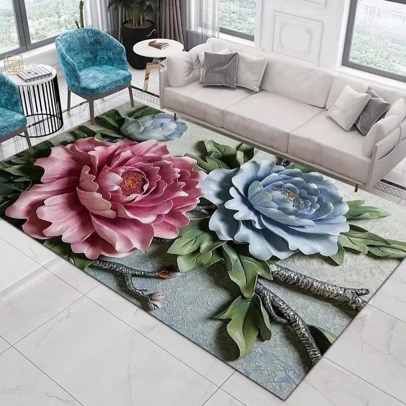 Red Rose Rugs for Living Room Romantic Flower Carpet Soft Floor Mat Floral Rugs for Bedroom Valentine's Day Decorative Area Mats
