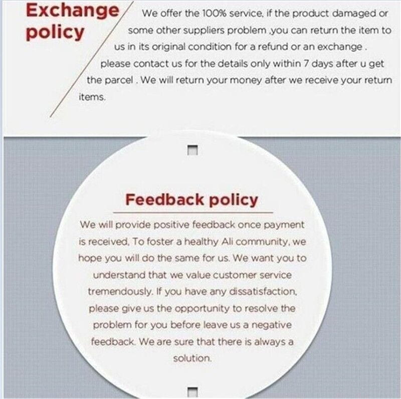 Weiße kreisförmige Beschriftung für die Feedback-Richtlinie mit rotem Text und schwarzer Schrift auf grauem Hintergrund, begleitend zur Produktabbildung des Damenkurzen Trenchcoats mit kurzem, gestreiftem Futter