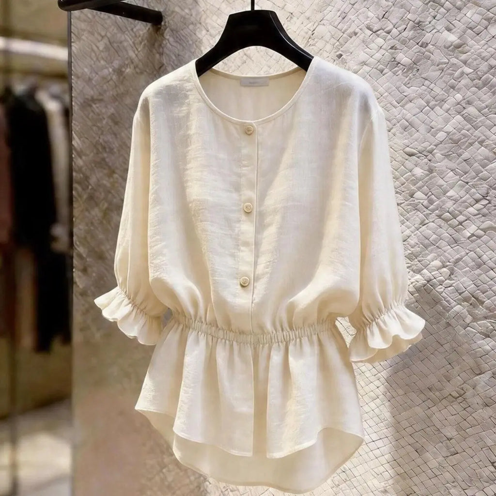 Chic French Waist Solid Shirt Women's Summer Lantern Sleeves Slim Commuter Top Fashion Korean Loose Blouse 2026 New Shirts