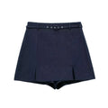 Women’s Summer Cool Daily Navy Blue Shorts With Matching Decorative Belt School Commute Outfit