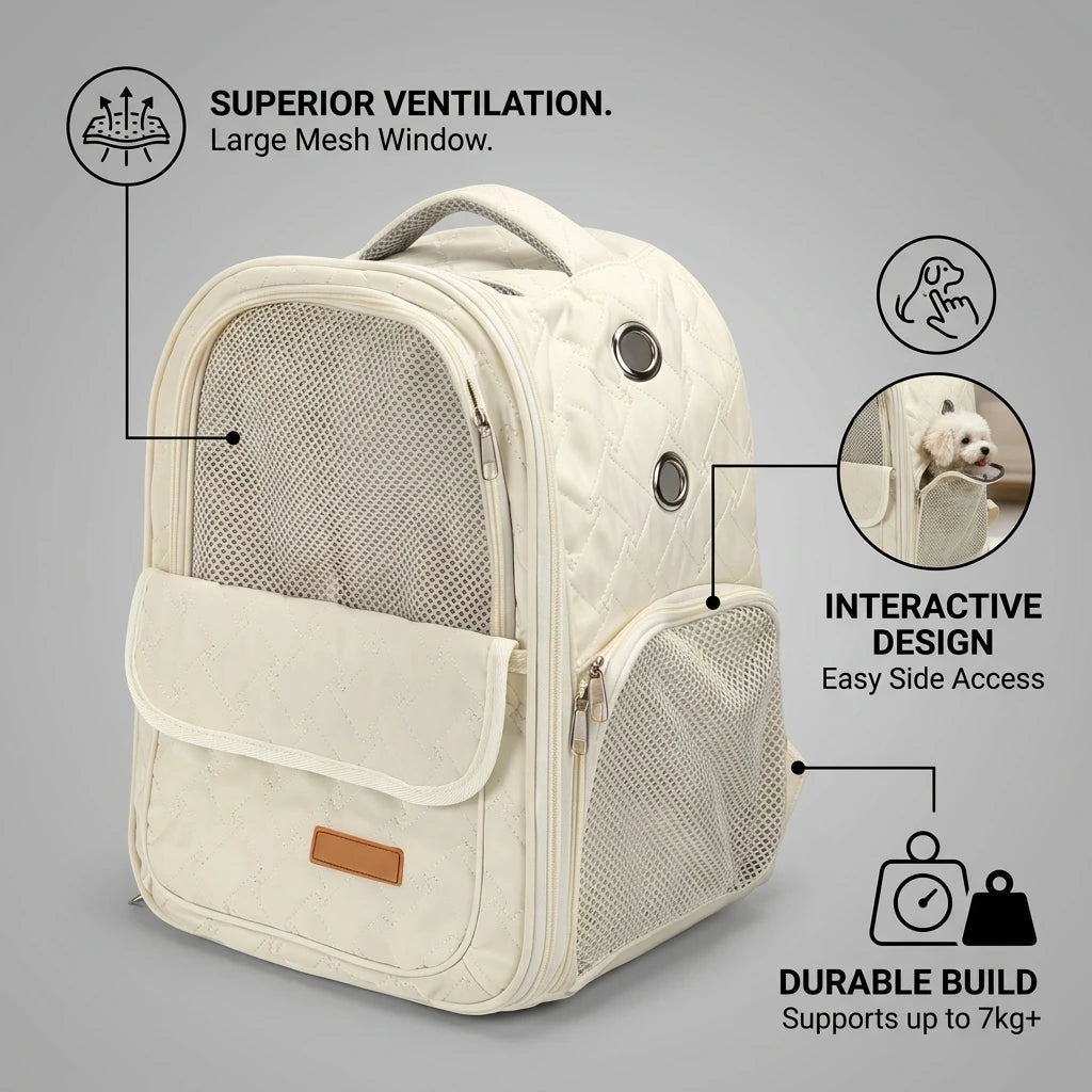Pet Carrier Backpack Breathable Quilted Cat Travel Bag for Small Dogs Lightweight Portable Outdoor Mesh Carrier