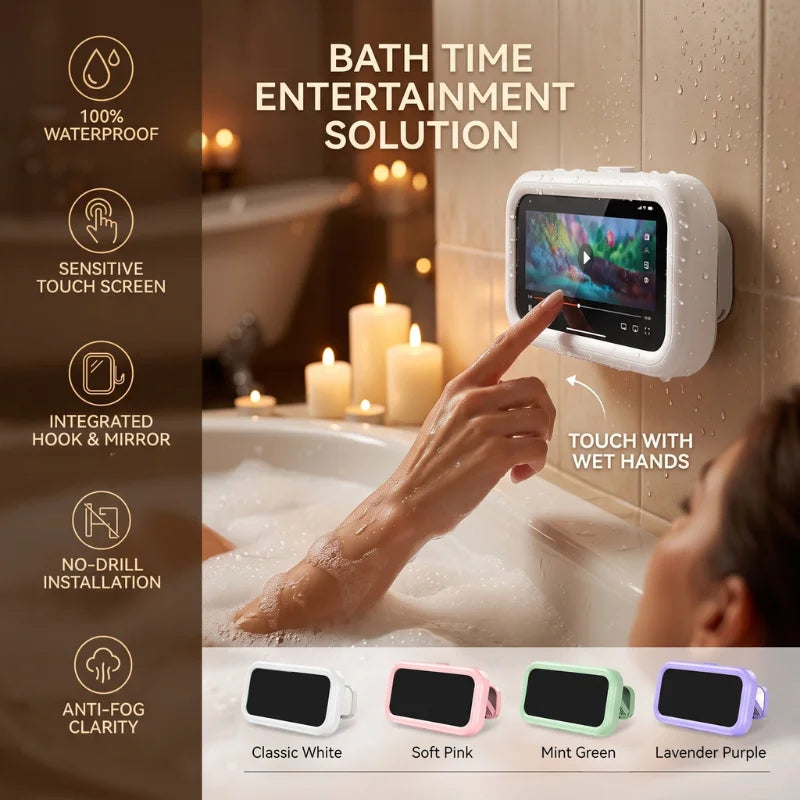 Touch Screen Waterproof Bathroom Phone Holder 360 Degree Rotatable Wall Mount Lazy Phone Case for Bathroom Toilet Drama Watching