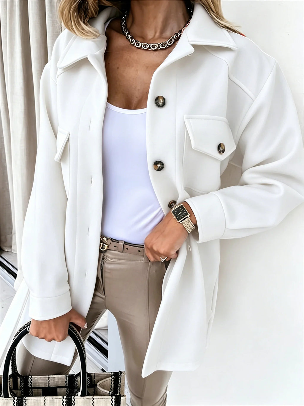 2026 autumn and winter new women's long-sleeved elegant pure-color lapel single-breasted belt wool coat