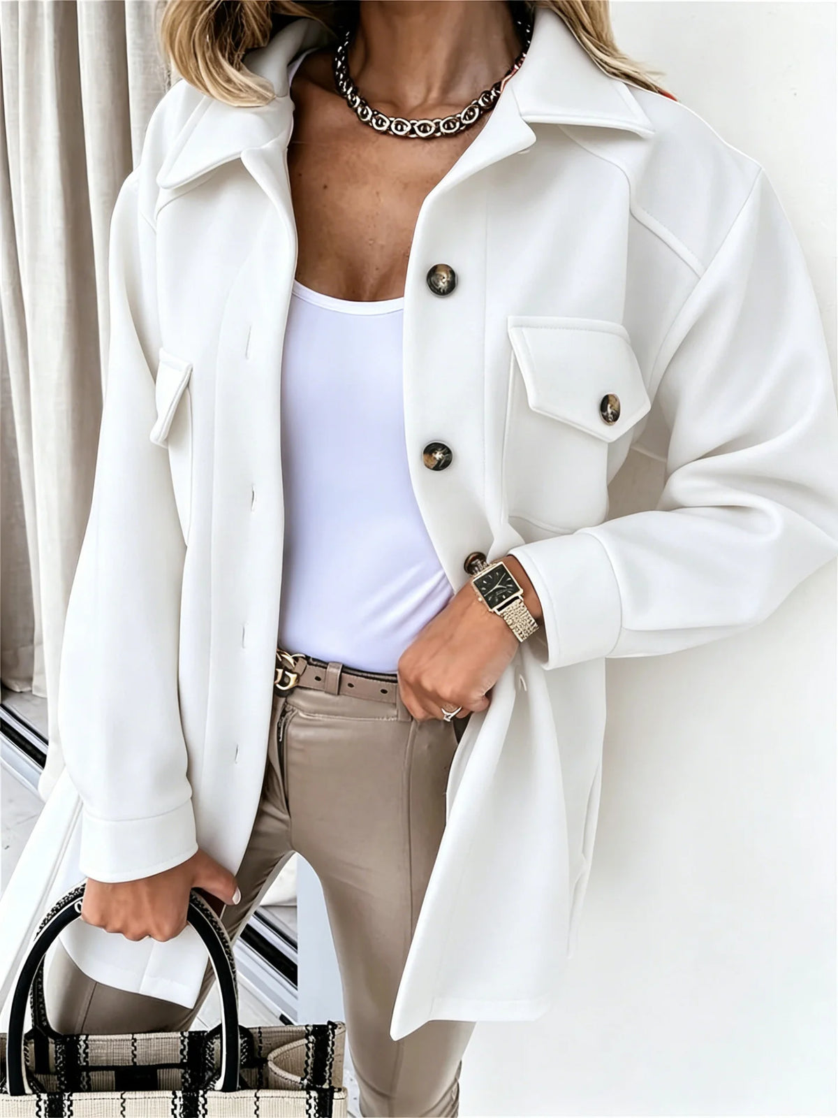 2026 autumn and winter new women's long-sleeved elegant pure-color lapel single-breasted belt wool coat