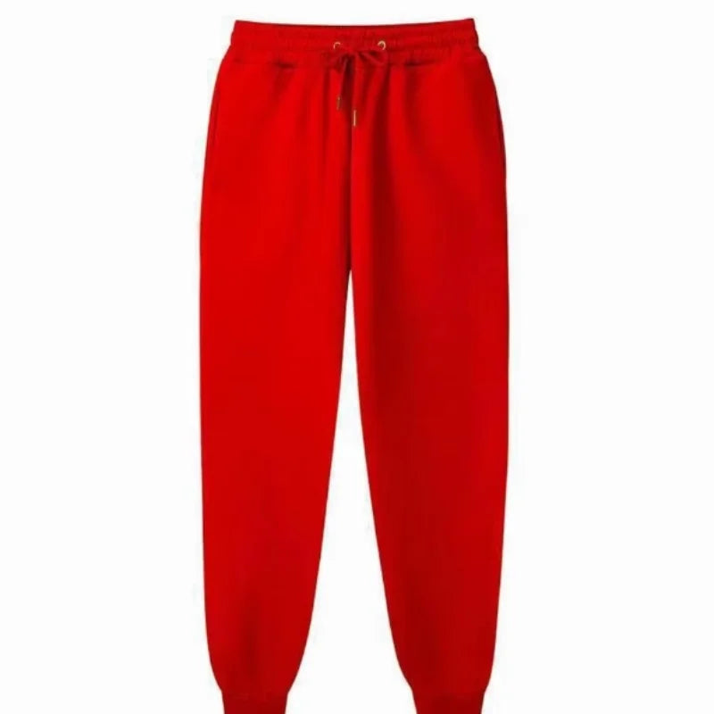 Pantalones de chándal de forro polar para hombre, casuales de invierno, en rojo, con cintura con cordón y puños elásticos, elaborados con material de forro polar suave.