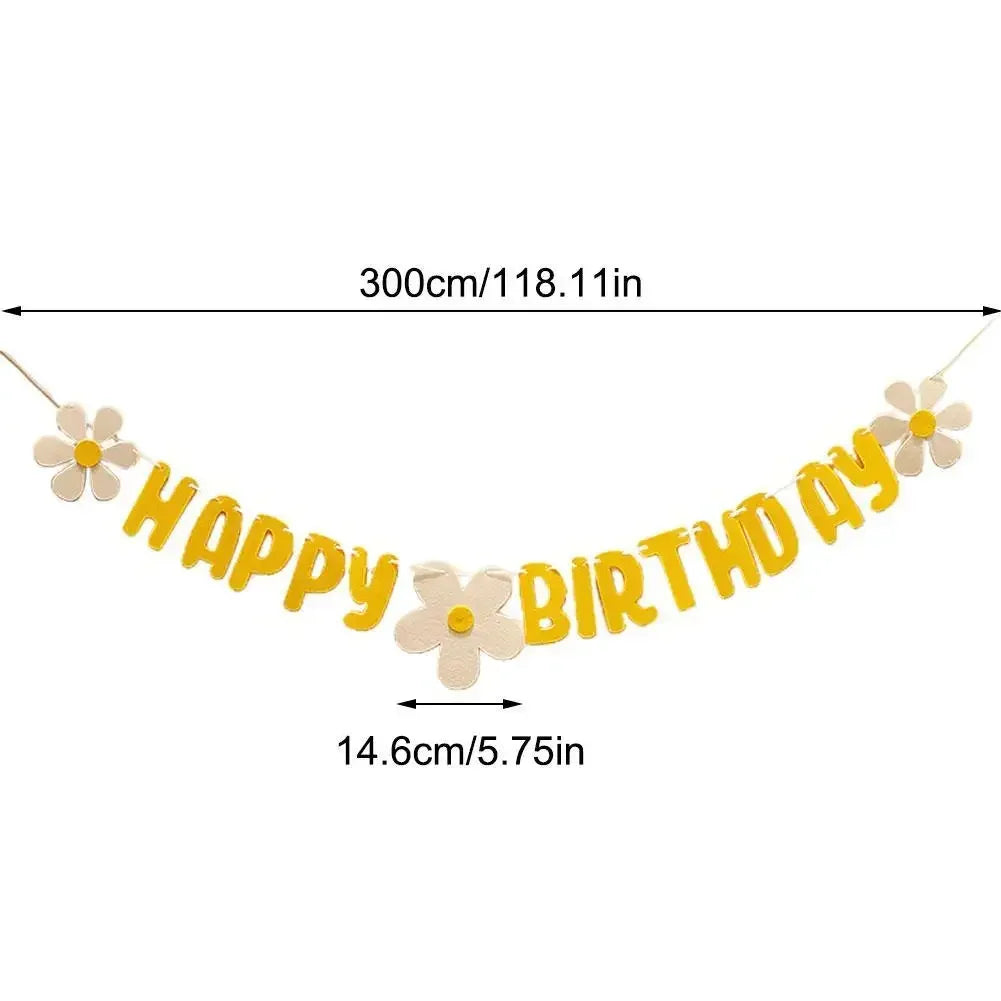 New Baby Shower Daisy Happy Birthday Banner White Flower Birthday Sign Garland Decoration Happy Daisy Flag Yellow Flower Party