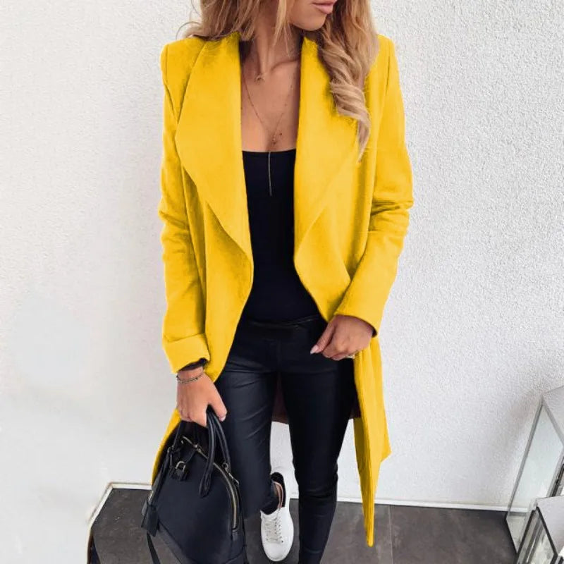 Women's Clothing European American Autumn Winter New Fashion Strap Lapel Solid Color Woolen Coats Jacket Blends