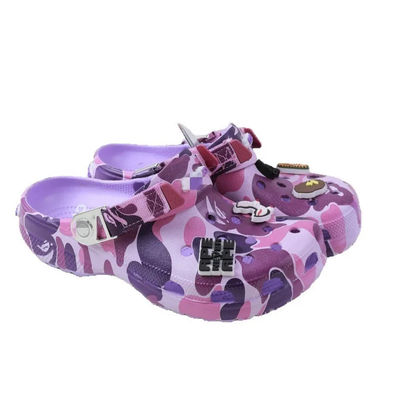 Anime Model Toys Gifts Camouflage-style Couple's Sandals, Suitable for Outdoor Anti-slip Beach Sandals Branded Perforated Shoes