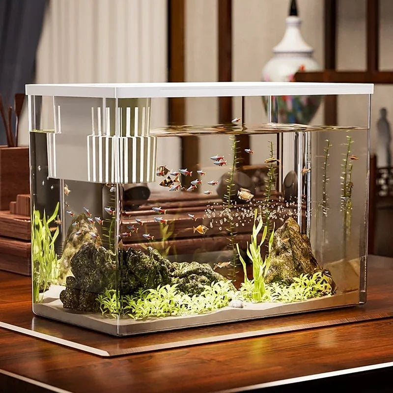 PET+ABS Fish Tank New Transparent with Lid Aquarium Drop Resistant Hydroponic Turtle Tank Home Lazy Fish Tank