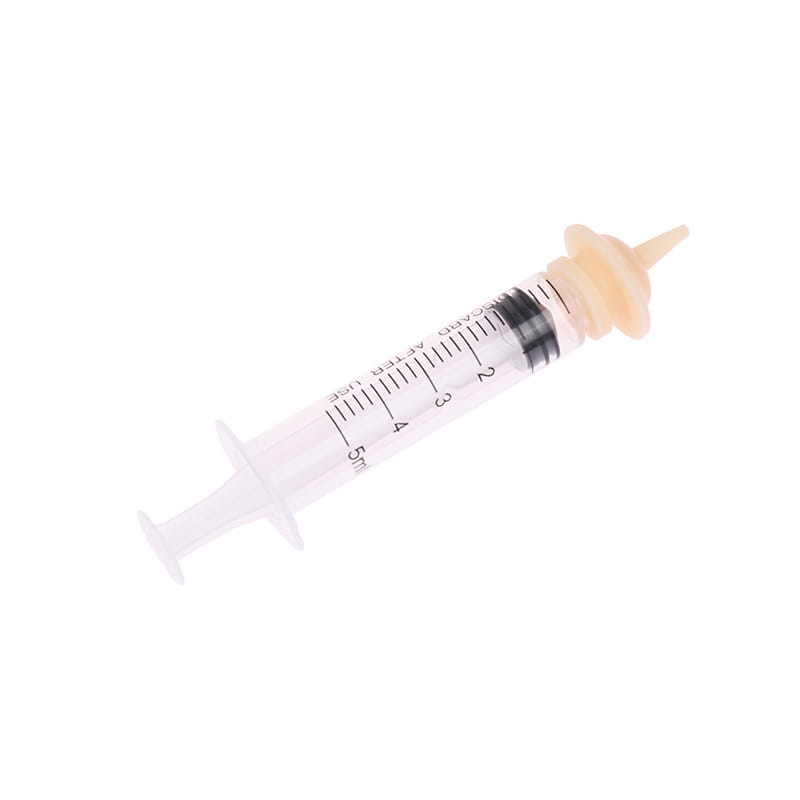 clear plastic pet oral syringe with black measurement markings and beige silicone nipple feeder available in 1ml 3ml 5ml sizes
