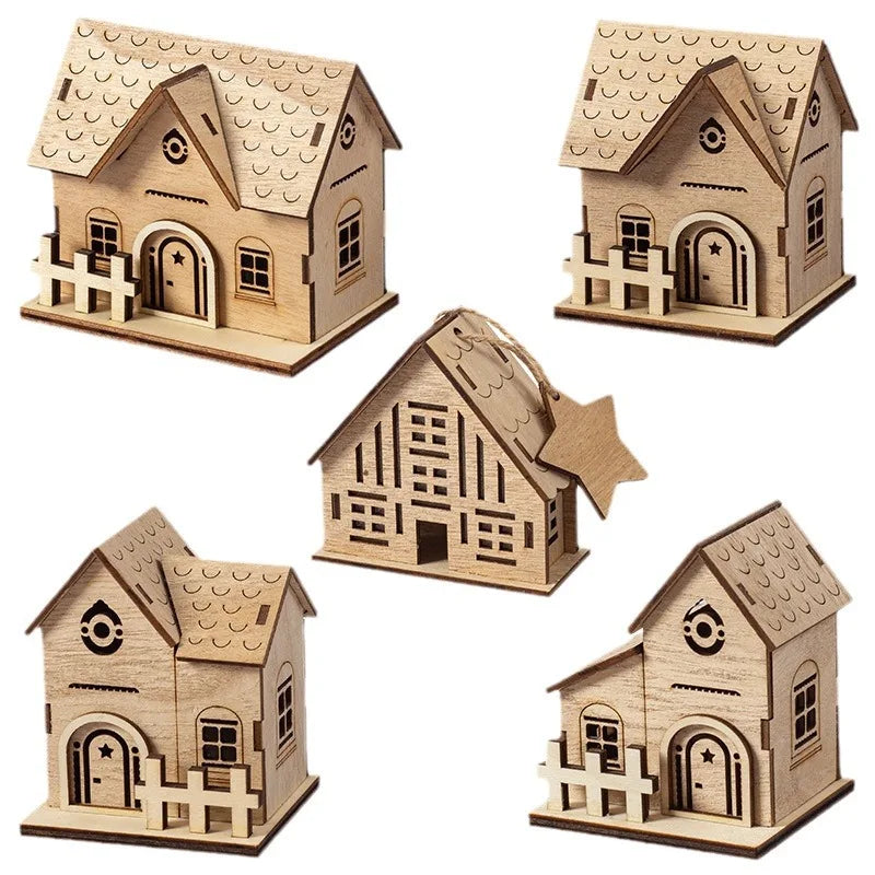 1Pc Christmas Decoration, Glowing Wooden Cabin Ornaments, Small House Home Decor, Holiday Wooden Crafts, Creative Ornaments