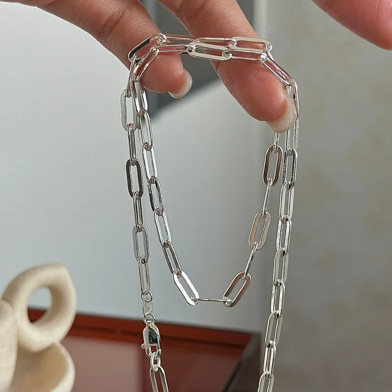 S925 Sterling Silver Necklaces For Women Simple Minimalist Pendant Necklaces Hollow Simple Chain Necklace Birthday Gift