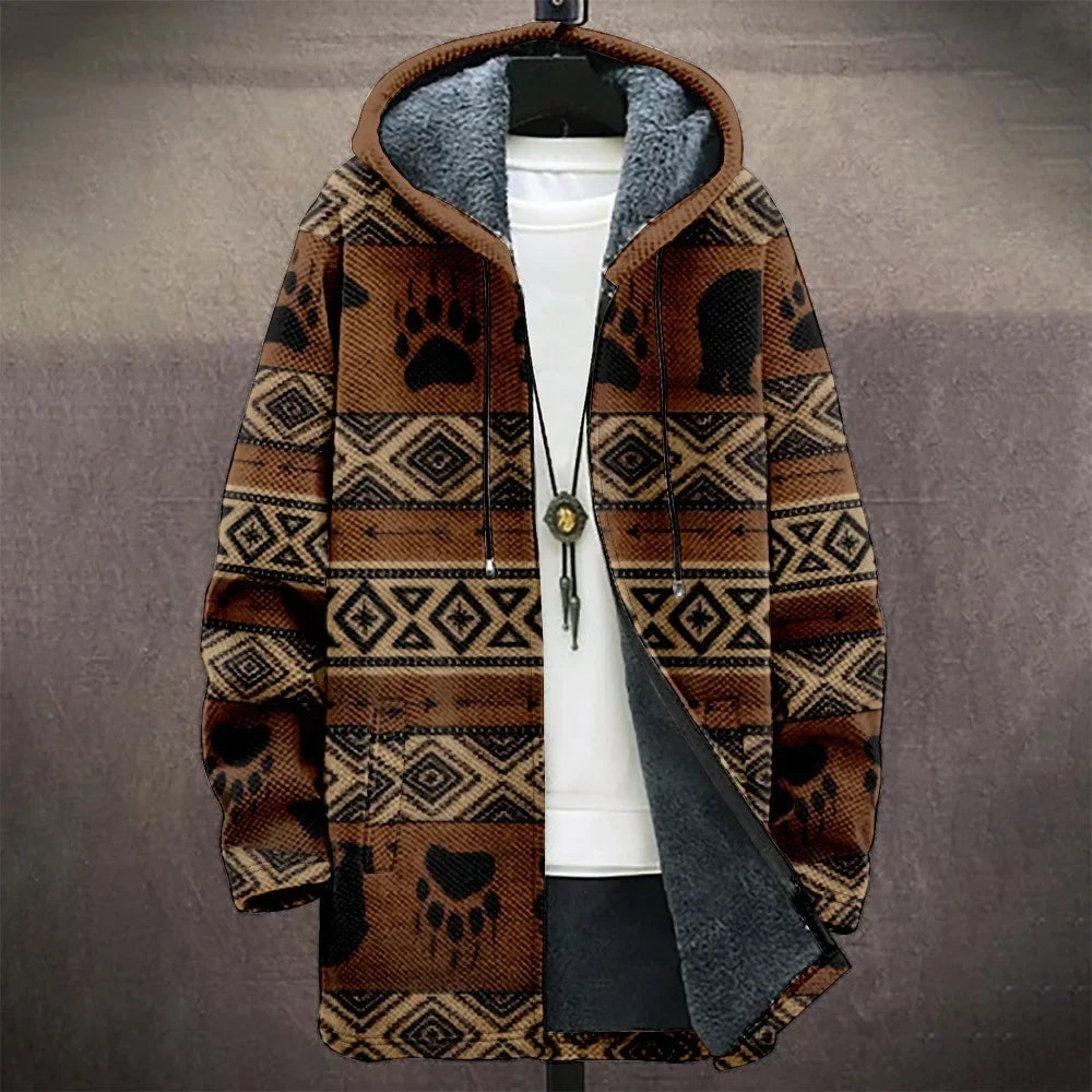 Men Jacket Cardigans Coats Printed Native Retro Aztec Graphics Mid Trench Outdoors Fleece Winter Casual Streetwear Clothing