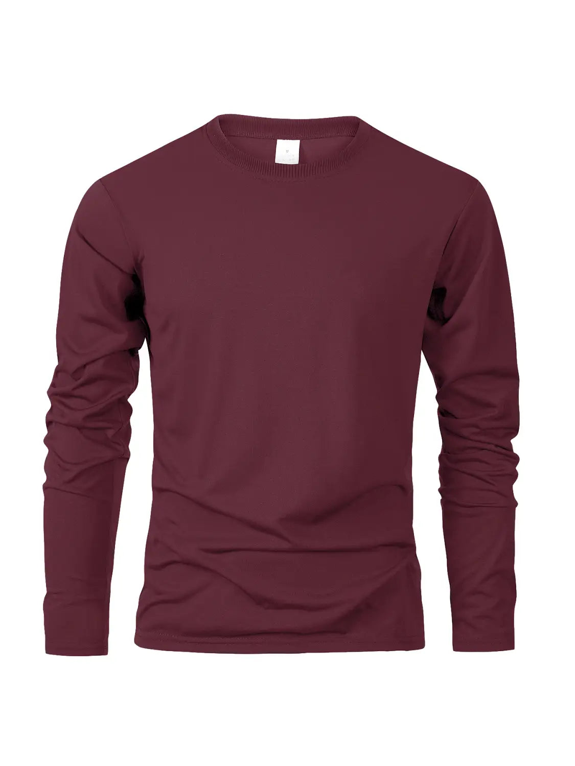 T-shirt à manches longues col rond à évacuation de l’humidité pour hommes, bordeaux, en coton doux.