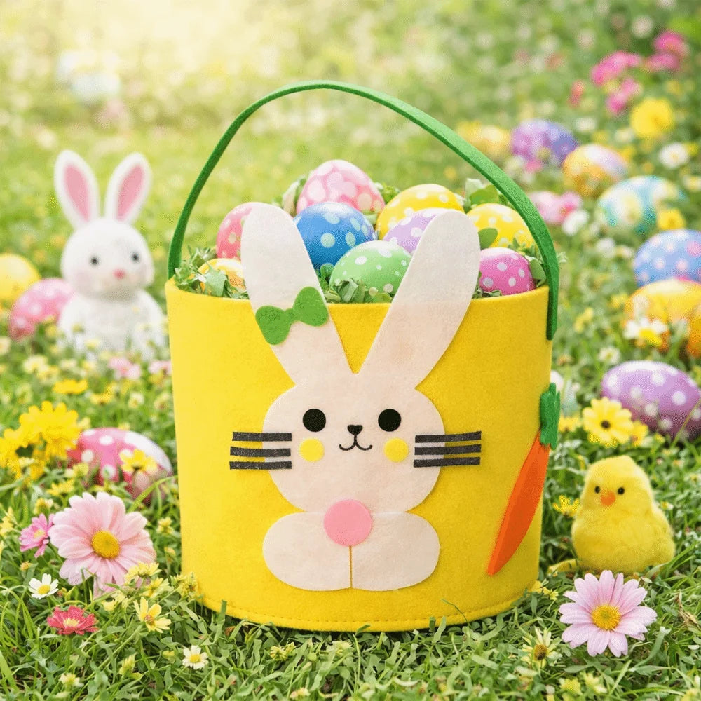 Easter Tote Bag Felt Easter Egg Basket Large Capacity Colorful Eggs Rabbit Candy Bags Cartoon Cookie Gift Bag Party Decoration