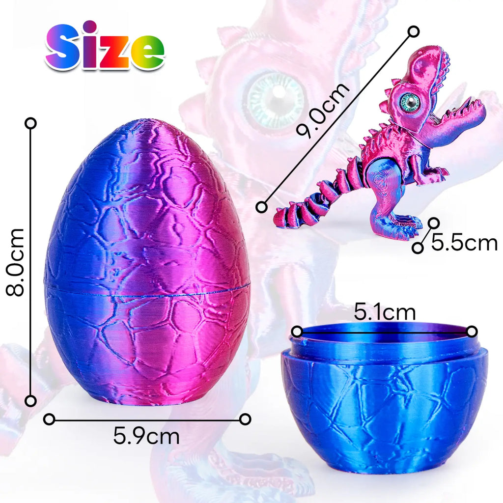 3D Printed Dragon Egg with Articulated Dinosaur Toy, Movable Joint Fidget Toy for Kids & Adults, Cool Office Desk Decor Gift