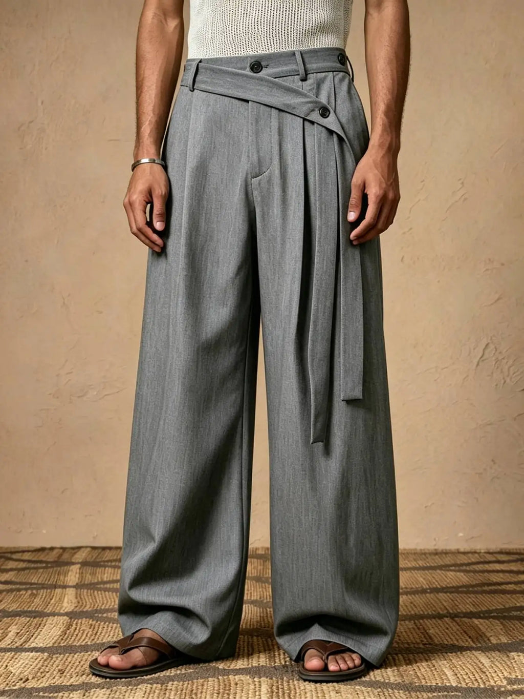 Men's Casual Fashion Grey Business Trousers Wide Leg Long Pants British Style Comfortable Leisure Pants for Men