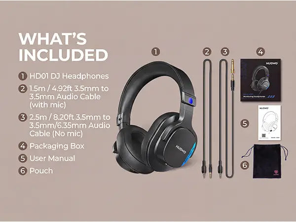 Auriculares de estudio con cable Nubwo HD01 de tipo over-ear en negro, con iluminación de acento azul en la diadema y en las copas, diseñados para una respuesta en frecuencia óptima y para la compatibilidad con amplificadores de guitarra y con interfaces de audio