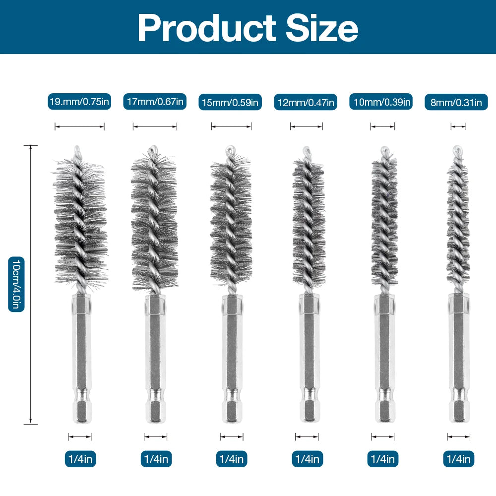 6/12Pcs Stainless Steel Wire Brush,Drilling Cleaning Brush Set, 1/4 Inch Hexagonal Handle, Grinding Polishing Rust Removal Tools