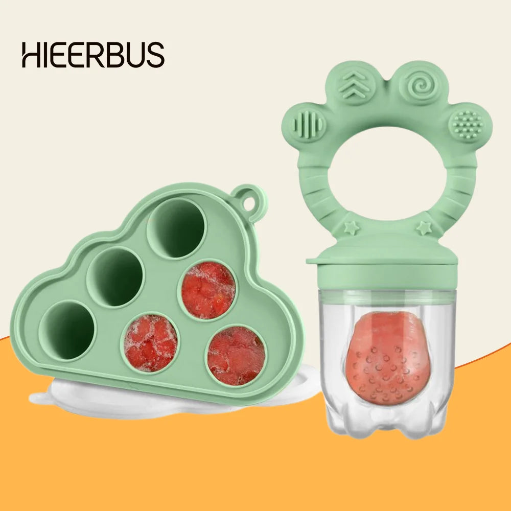 Baby Fruit Food Feeder & Freezer Nibble Tray Combo, Breastmilk Popsicle Molds，BPA Free Silicone Feeder，Infant Self Feeding, 4M+