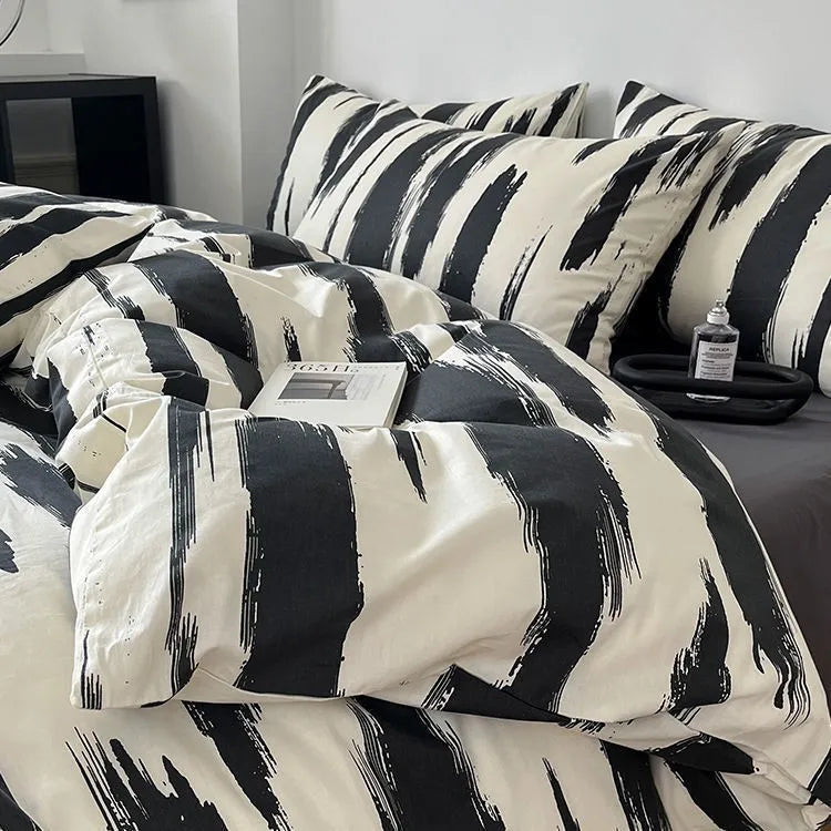 Bed Linen 2 Bedroom Four-piece Washed-cotton Bed Sheets Pillowcases Comforter Bedding Set Student Dormitory Three-piece Cover