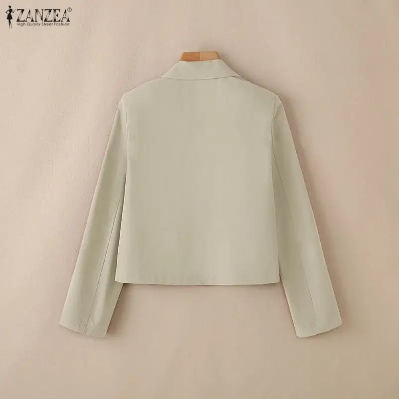ZANZEA Elegant Office Wear Women's Blazer Notched Lapel Long Sleeve Button Up Short Jackets Spring Autumn Woman Outerwear 2026