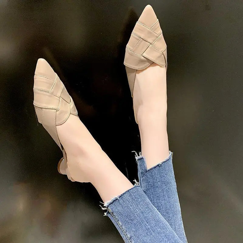 Women's Slippers And Ladies Sandals Leather Job Shoes Pointed Toe Mules Slides Sexy With Premium New Style High Quality 39
