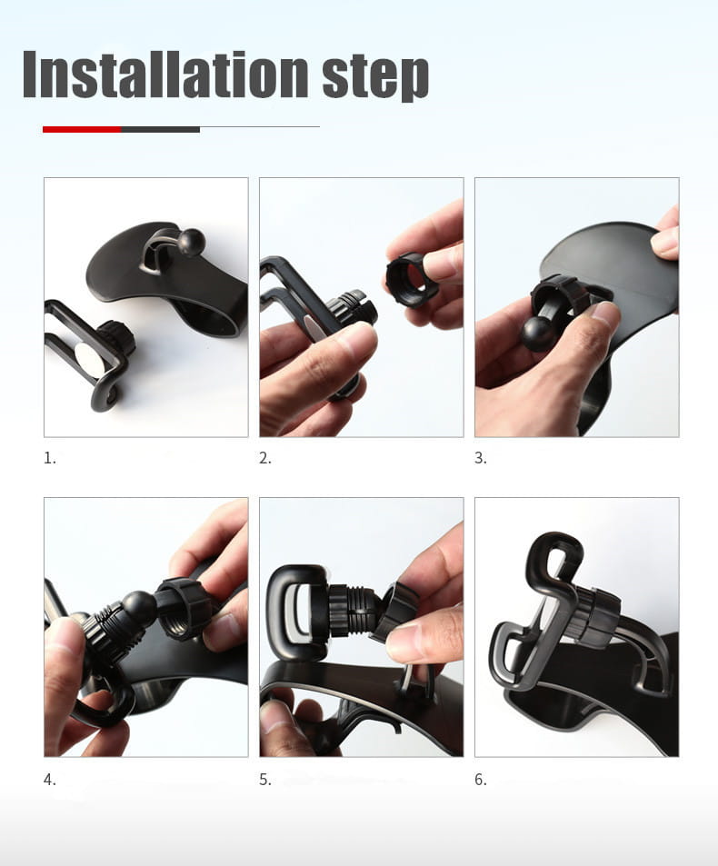 black plastic car phone holder with adjustable clamp and screw mechanism for 360 rotatable universal dashboard mount shown from the back side