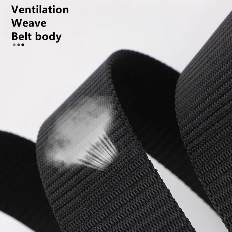 Black tactical canvas belt with an automatic buckle and a ventilation weave design.