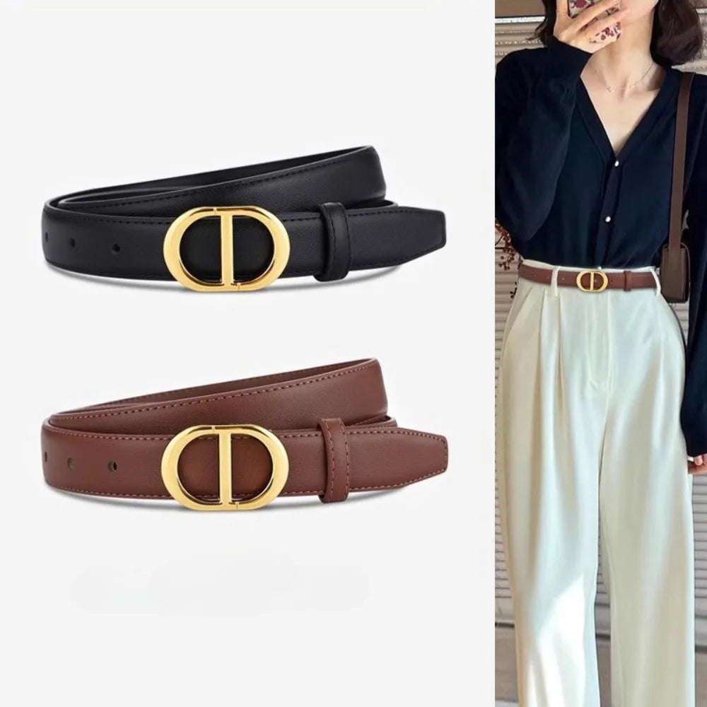 New Style2025 Women's Leather Belts Fashionable Simple Versatile Ladies' Decorative Belts Suitable for Jeans in Black and Trendy