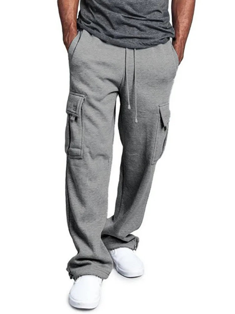 Men's Cargo Pants Loose Drawstring Sweatpants with Pockets Sports Straight Trousers Jogging Long Pants Hip Hop Streetwear