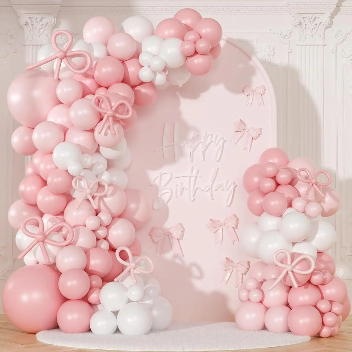 119Pcs Bow Pink and White Balloon Garland Arch Kit Wedding, Engagements, Birthday, Bridal Shower, Baby Shower Anniversary Decor