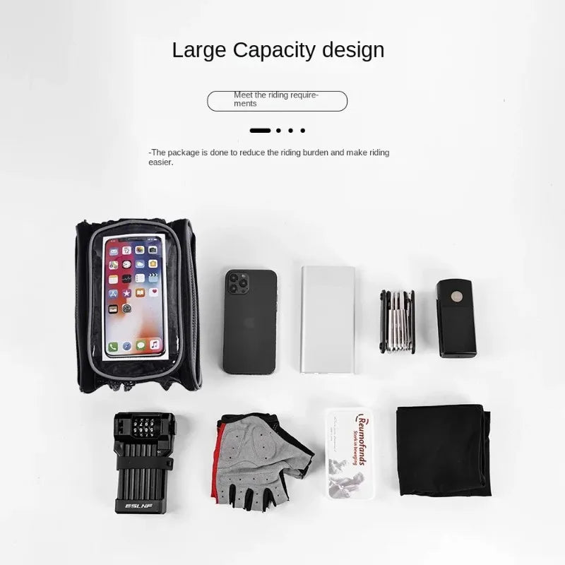 Bike Bags Road Bike Riding Gear Accessories Large Capacity Touch Screen Handlebar Front Tube Waterproof Mobile Phone Bag