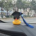 Graduation Hat Yellow Rubber Duck Car Dashboard Decoration with Tassel Sunglasses Gold Chain Graduation Season Gift Ornament