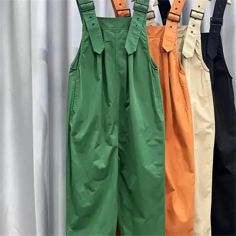 Womens Sleeveless Dungarees Rompers Cotton Jumpsuit Loose Shoulder Strap Pants Ladies Summer Casual Overalls Playsuits