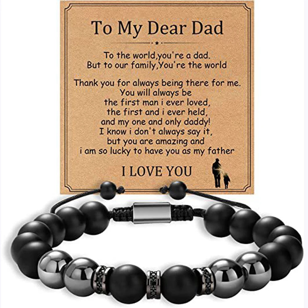 Fathers Day Dad Gifts from Daughter Son Bracelets Birthday Gifts for Men Dad Mens Bracelet Natural Stone for Him Husband
