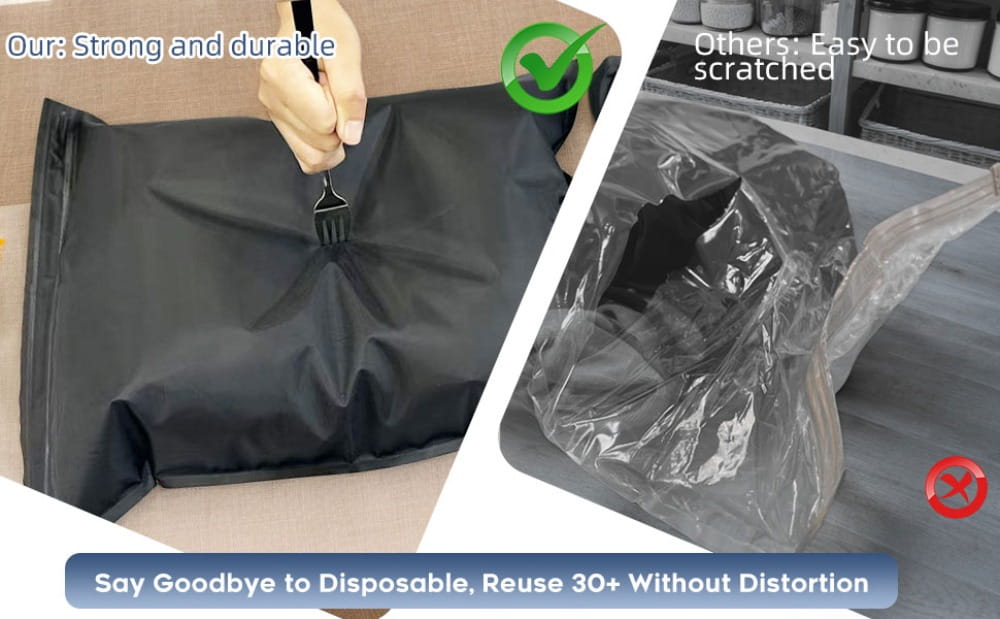 Sac de stockage sous vide durable et réutilisable noir, fabriqué dans un matériau robuste, pour les sacs sous vide à enrouler de voyage et la compression.