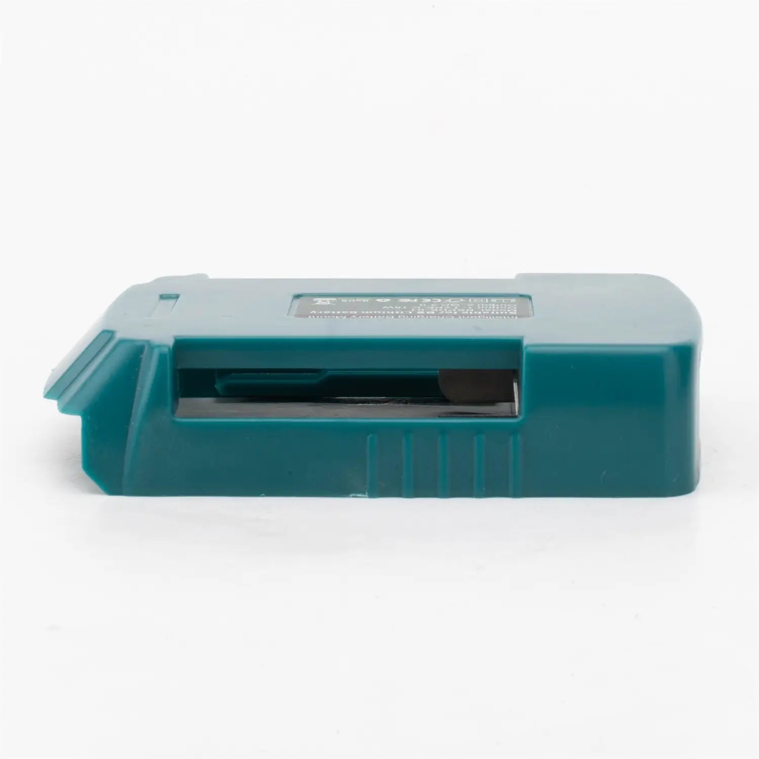 Teal plastic makita battery case with a rectangular slot for inserting the battery designed for bosch 20v power bank battery power bank fast charger.