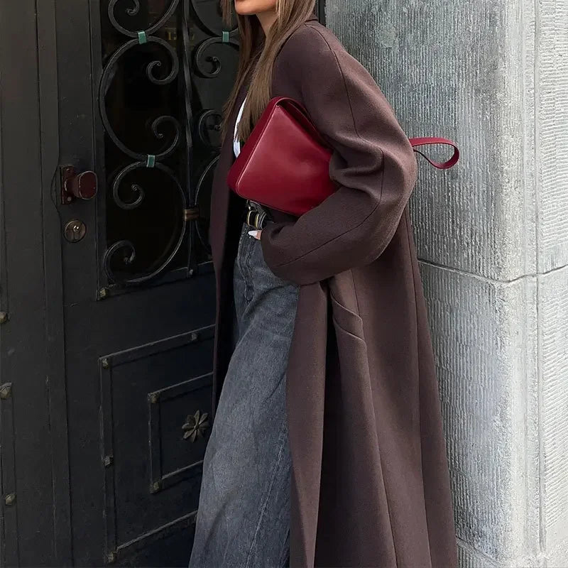 Women's Long Blazer Coat Notched Lapel Oversized Trench Style Fall Jacket Minimalist Outerwear 2025 New