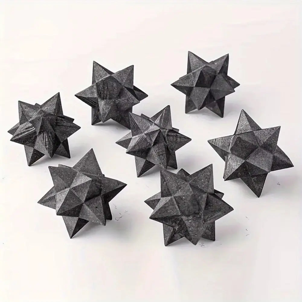 cristal de merkaba en shungite noir géométrique en forme d’étoile, avec un fini métallique texturé, pour une décoration intérieure élégante et un style de décoration moderne