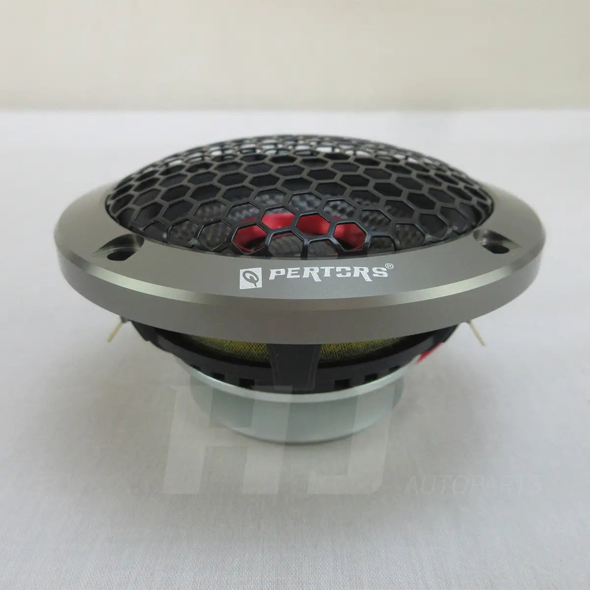 Silver perters 3.5 inch car coaxial speaker tweeter with black hexagonal grille and red accent lights for 200w audio systems