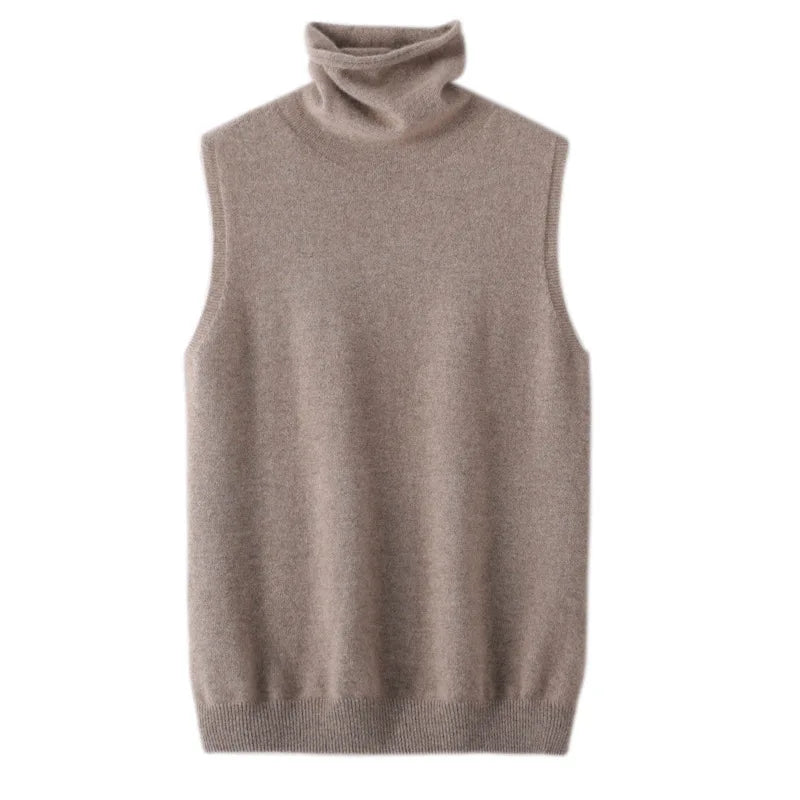 Women 100% Merino Wool Sleeveless Knit Vest Turtleneck Wool Base Layer Slim Fit Sweater Waistcoat Ladies Inner Wear