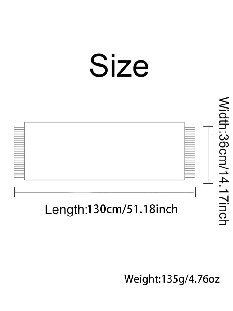 Ein rechteckiger Strickschal, Cardigan oder Wickel aus weißer Wolle aus einem Stoff mit einer Breite von 3,6 cm und einer Länge von 130 cm.