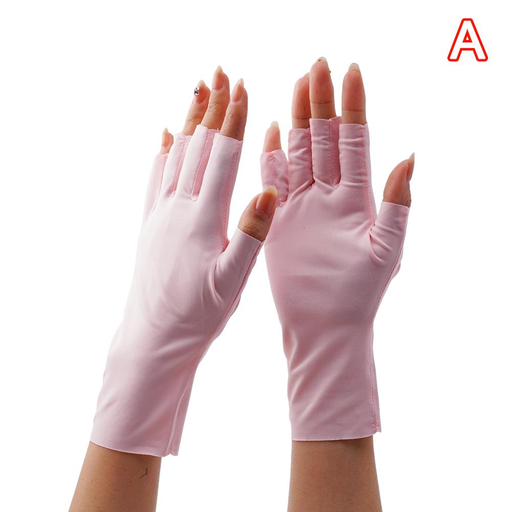 pink fingerless gloves made of smooth stretchy fabric designed for uv protection and driving use