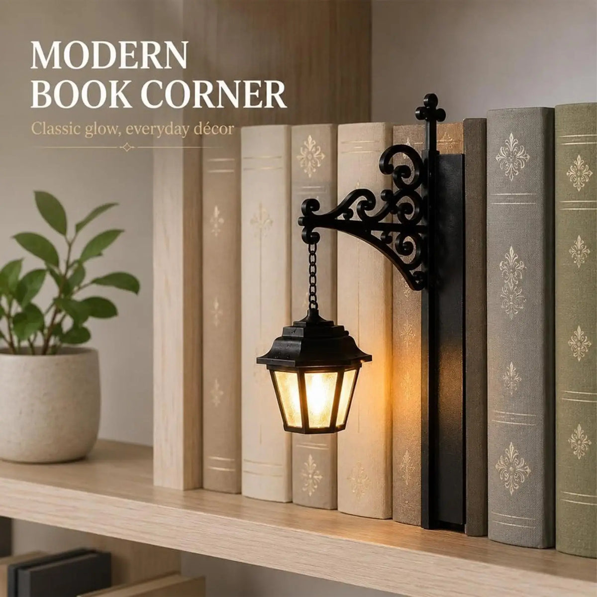 Vintage Bookshelf Lamp LED Warm Lantern Decorative Bookshelf Lighting for Home Living Room Study School Desktop Bookcase Cabinet