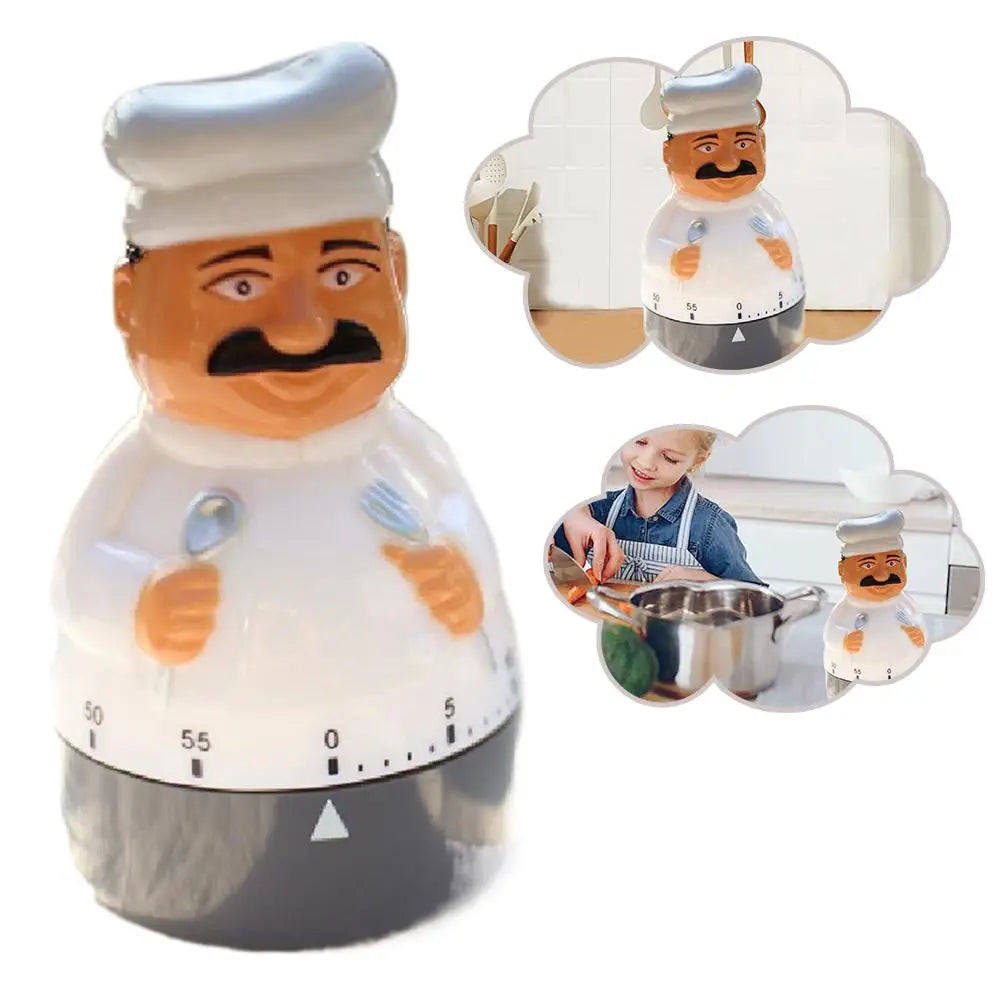 Kitchen Timer Mechanical 60 Minute Chef Shape Wind Up Alarm Clock Baking Cooking Reminder Table Student Study Tool ﻿